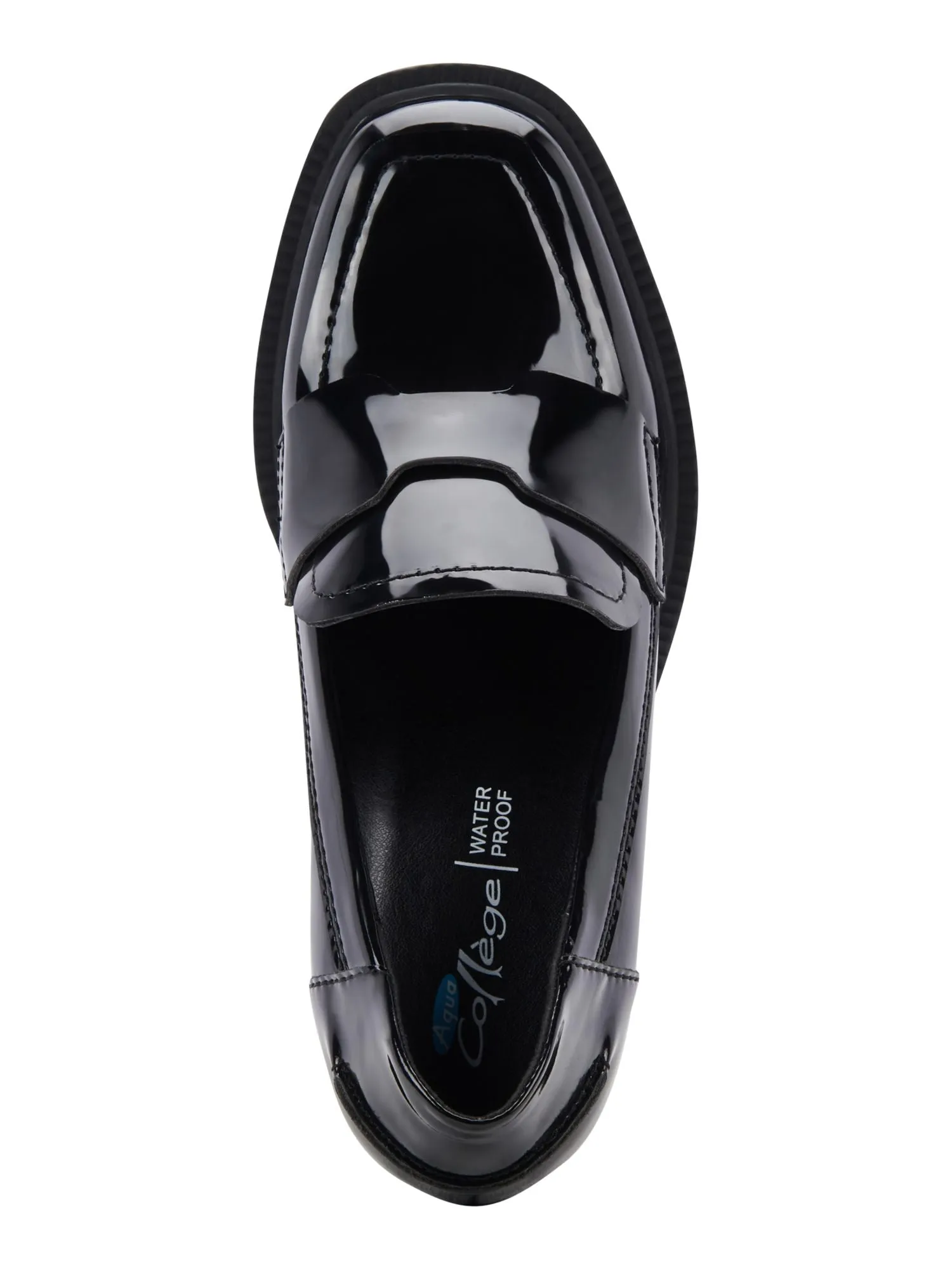 AQUA COLLEGE Womens Black Double Notched Strap Padded Jonnie Square Toe Slip On Heeled Loafers