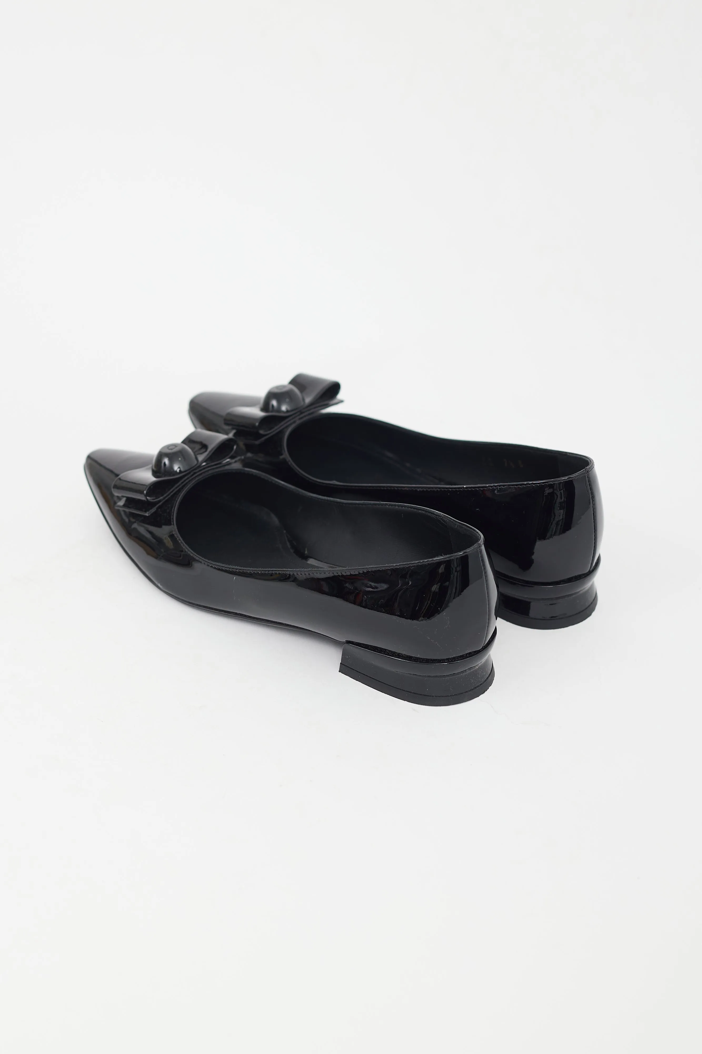 Black Patent Leather Pointed Toe Bow Flat