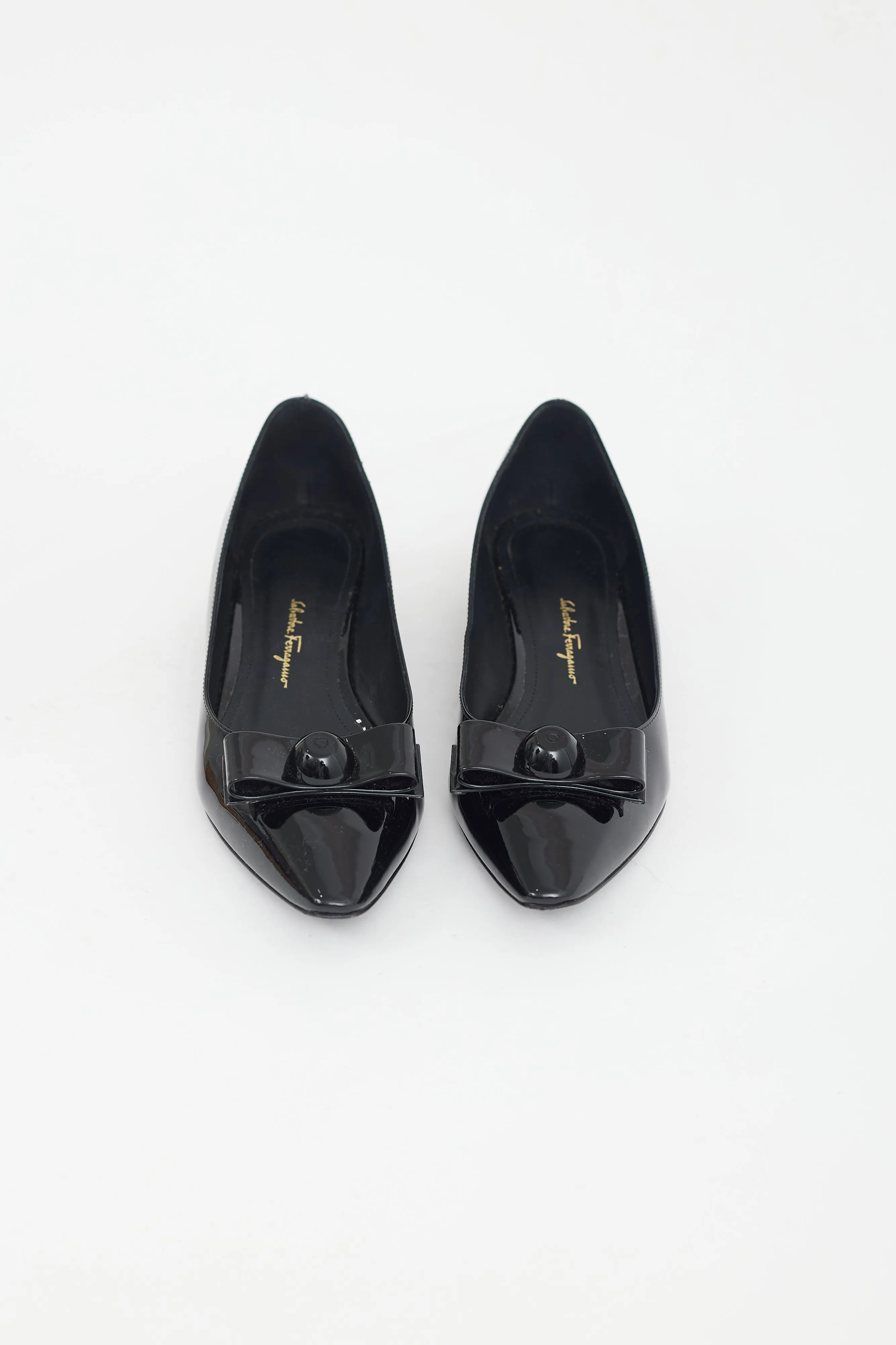 Black Patent Leather Pointed Toe Bow Flat