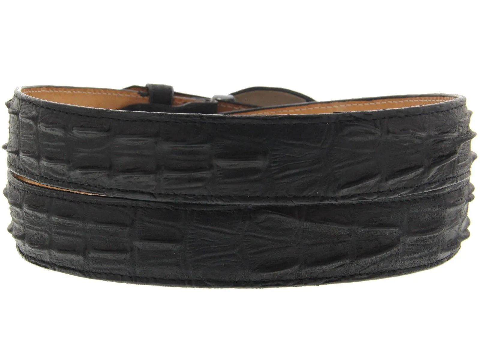 Black Western Belt Crocodile Tail Print Leather - Rodeo Buckle