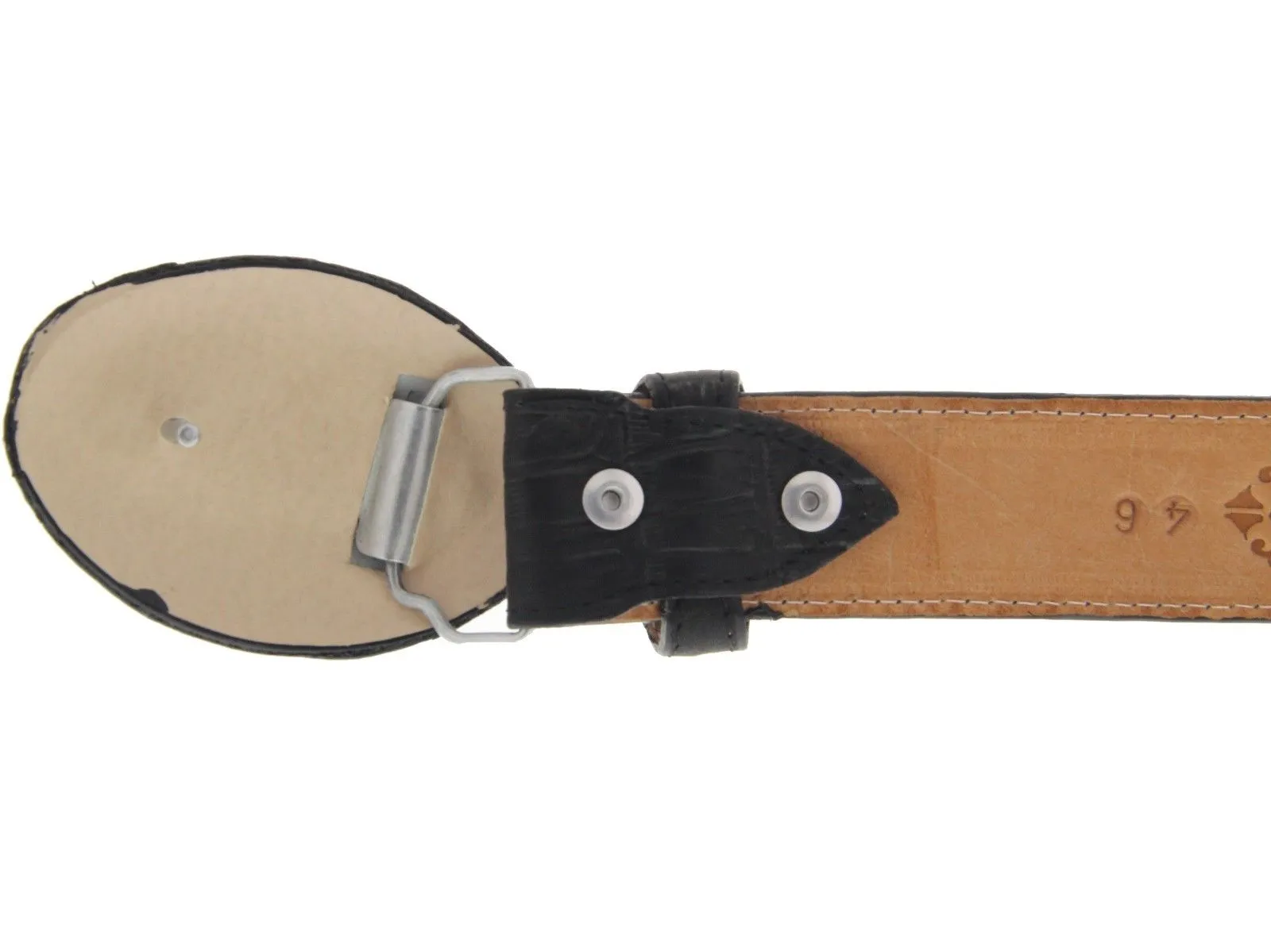 Black Western Belt Crocodile Tail Print Leather - Rodeo Buckle