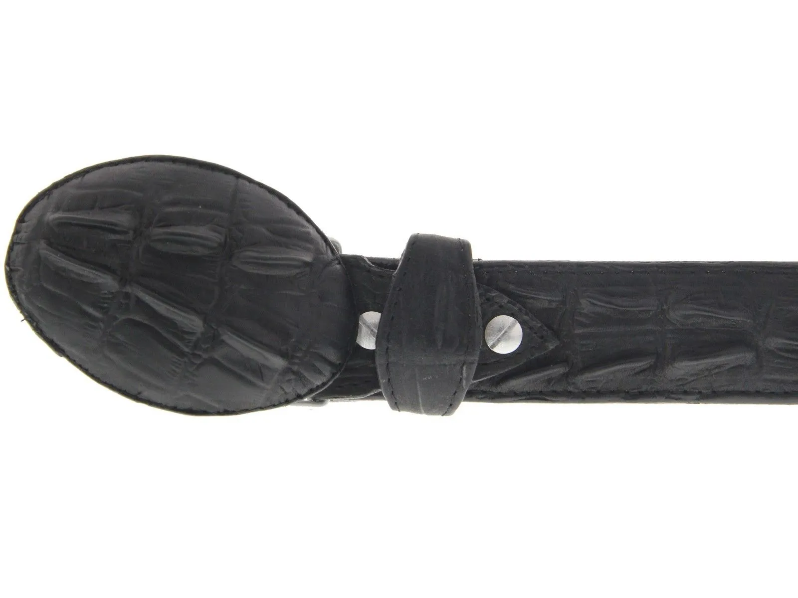 Black Western Belt Crocodile Tail Print Leather - Rodeo Buckle