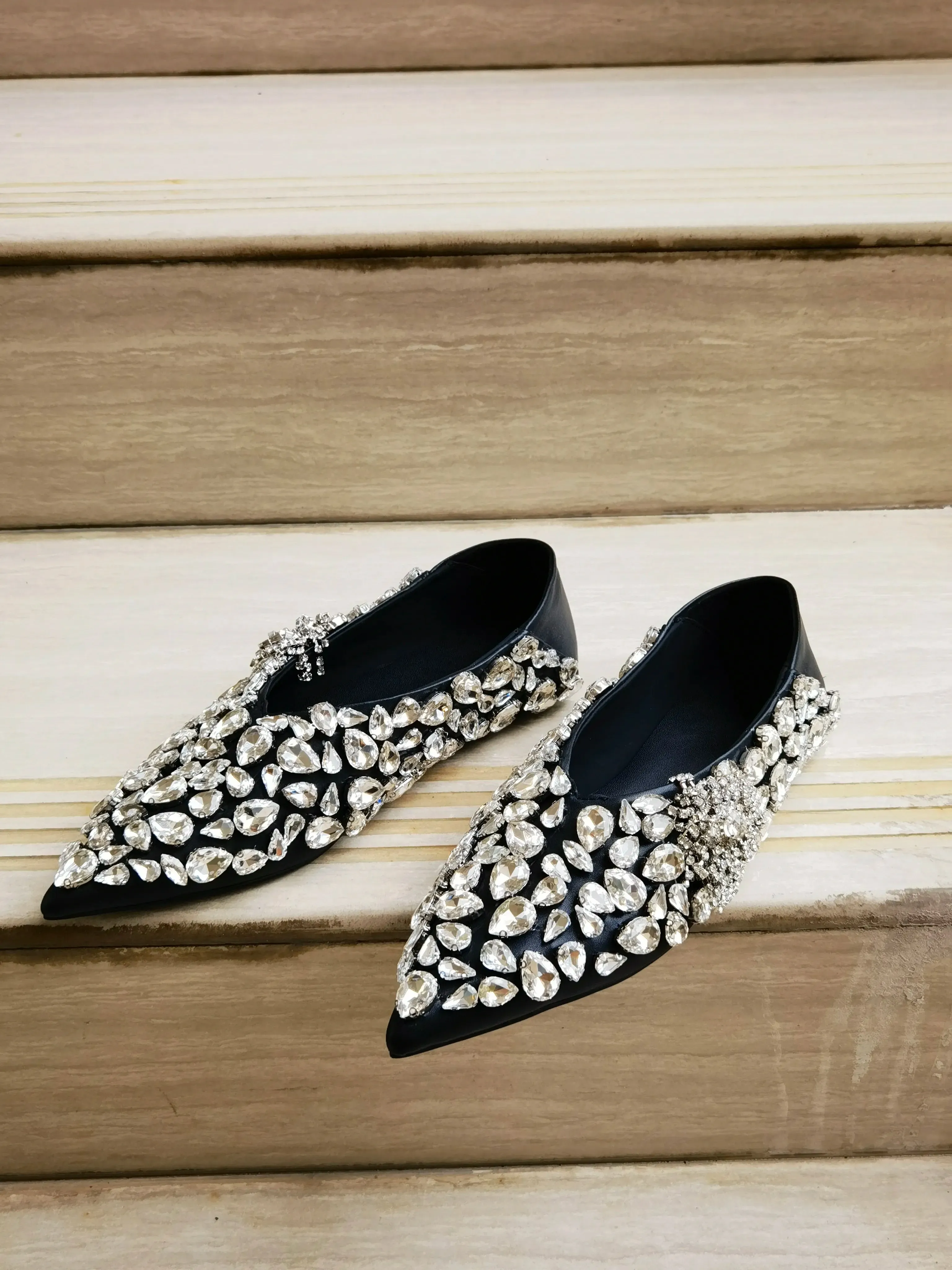 British Rhinestone Women Flats Shoes