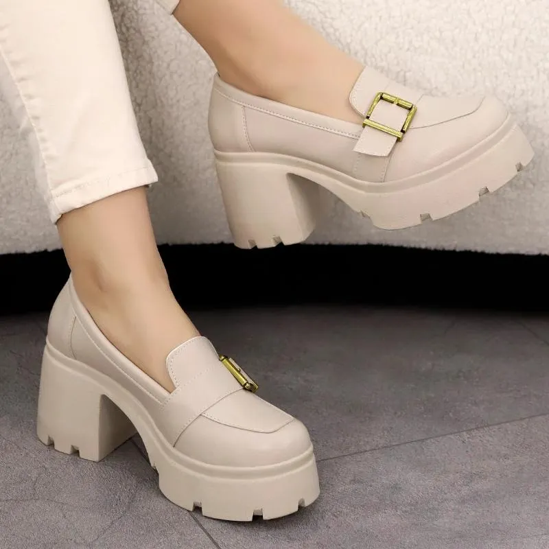 High Heel Leather Loafers