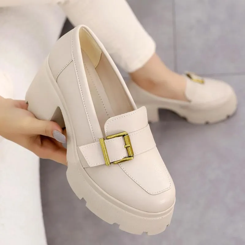 High Heel Leather Loafers