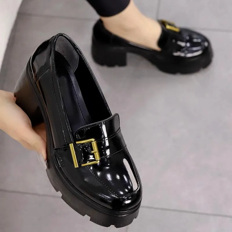 High Heel Leather Loafers