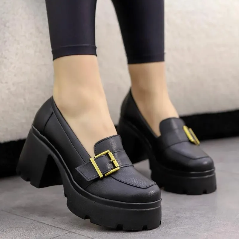 High Heel Leather Loafers