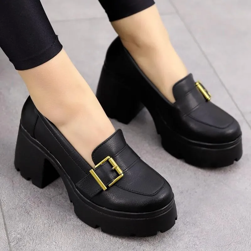 High Heel Leather Loafers