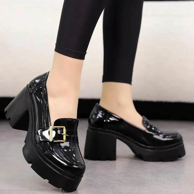 High Heel Leather Loafers