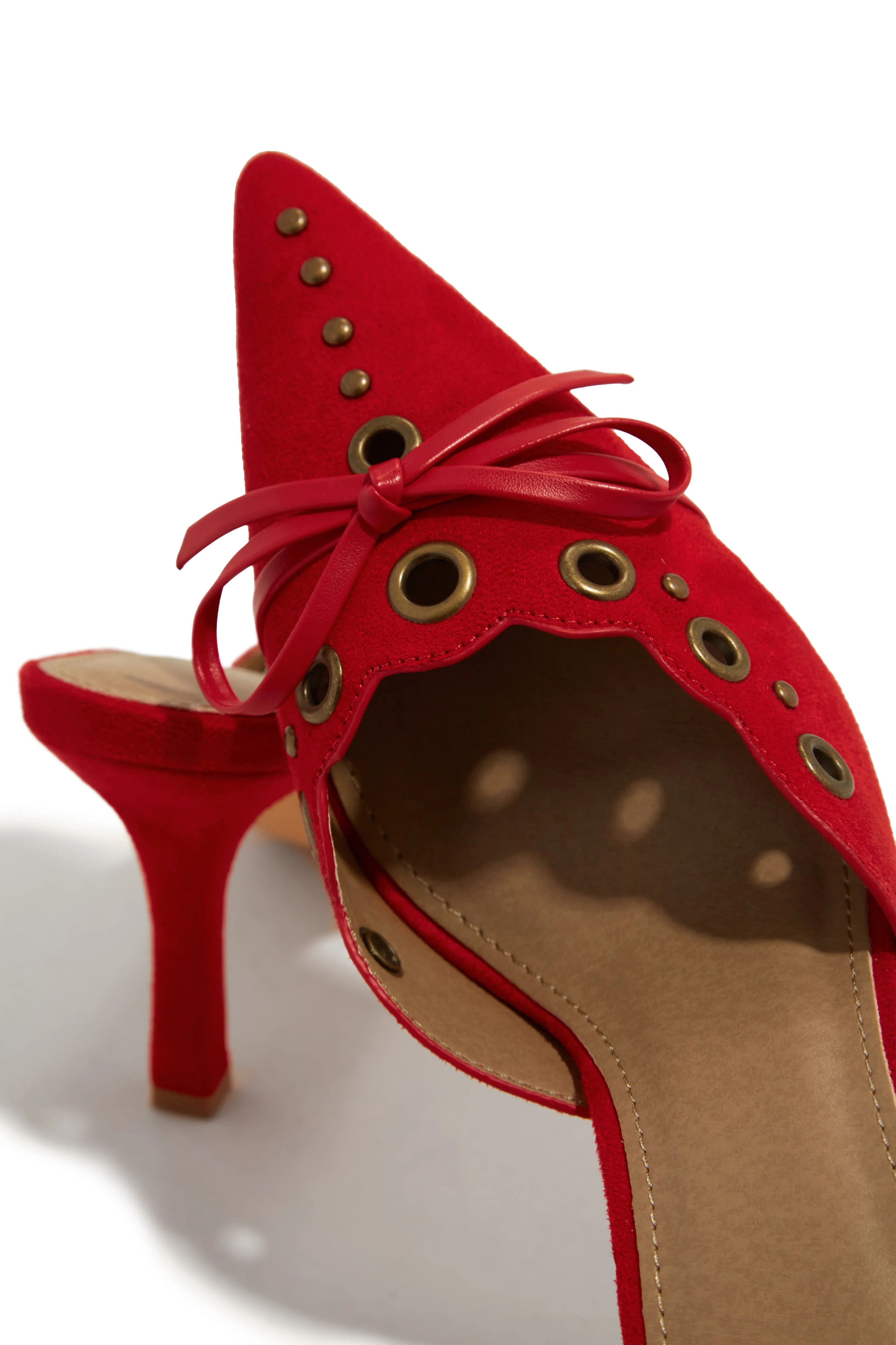 Jasmyn Mid Heel Mule Pumps - Red
