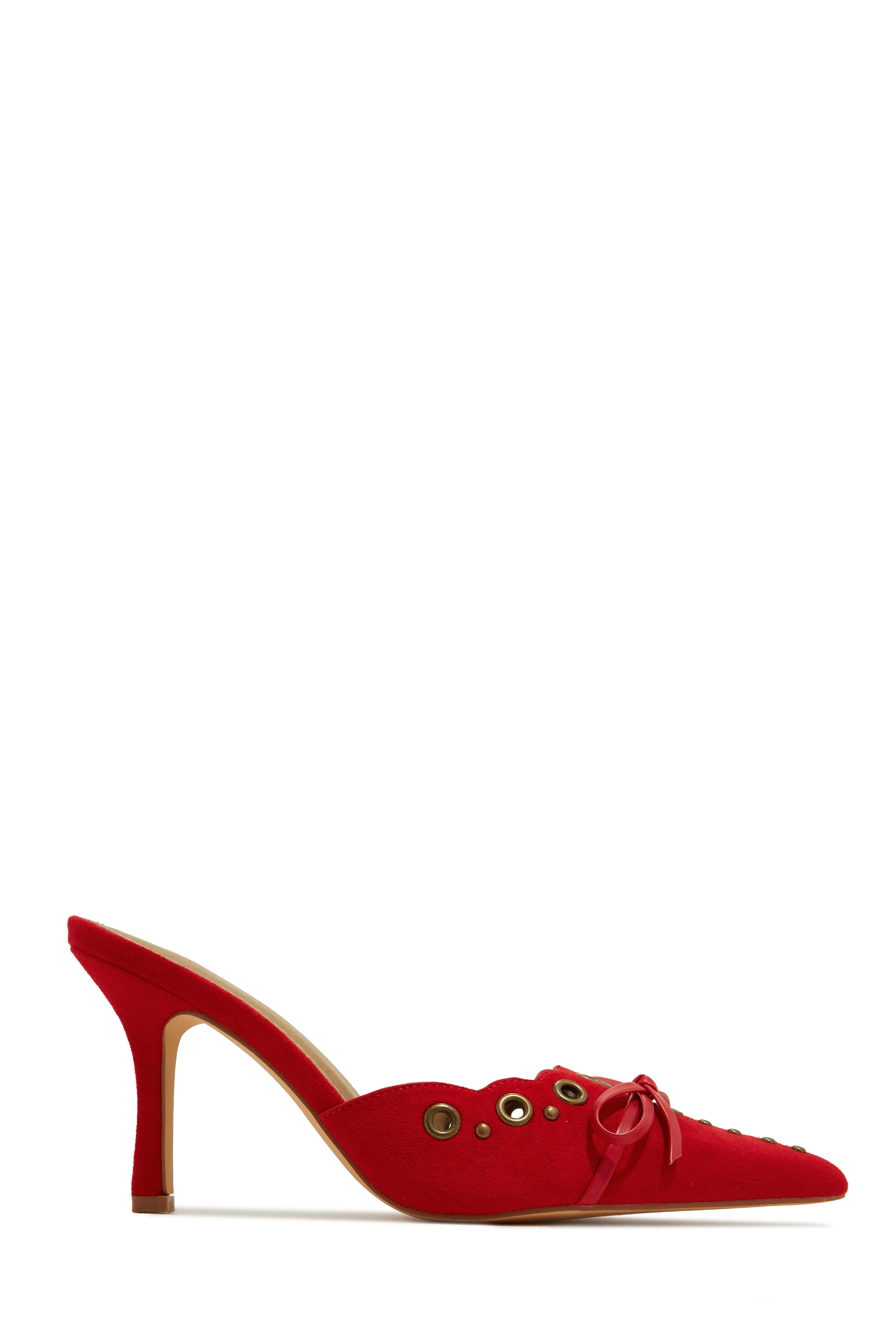 Jasmyn Mid Heel Mule Pumps - Red