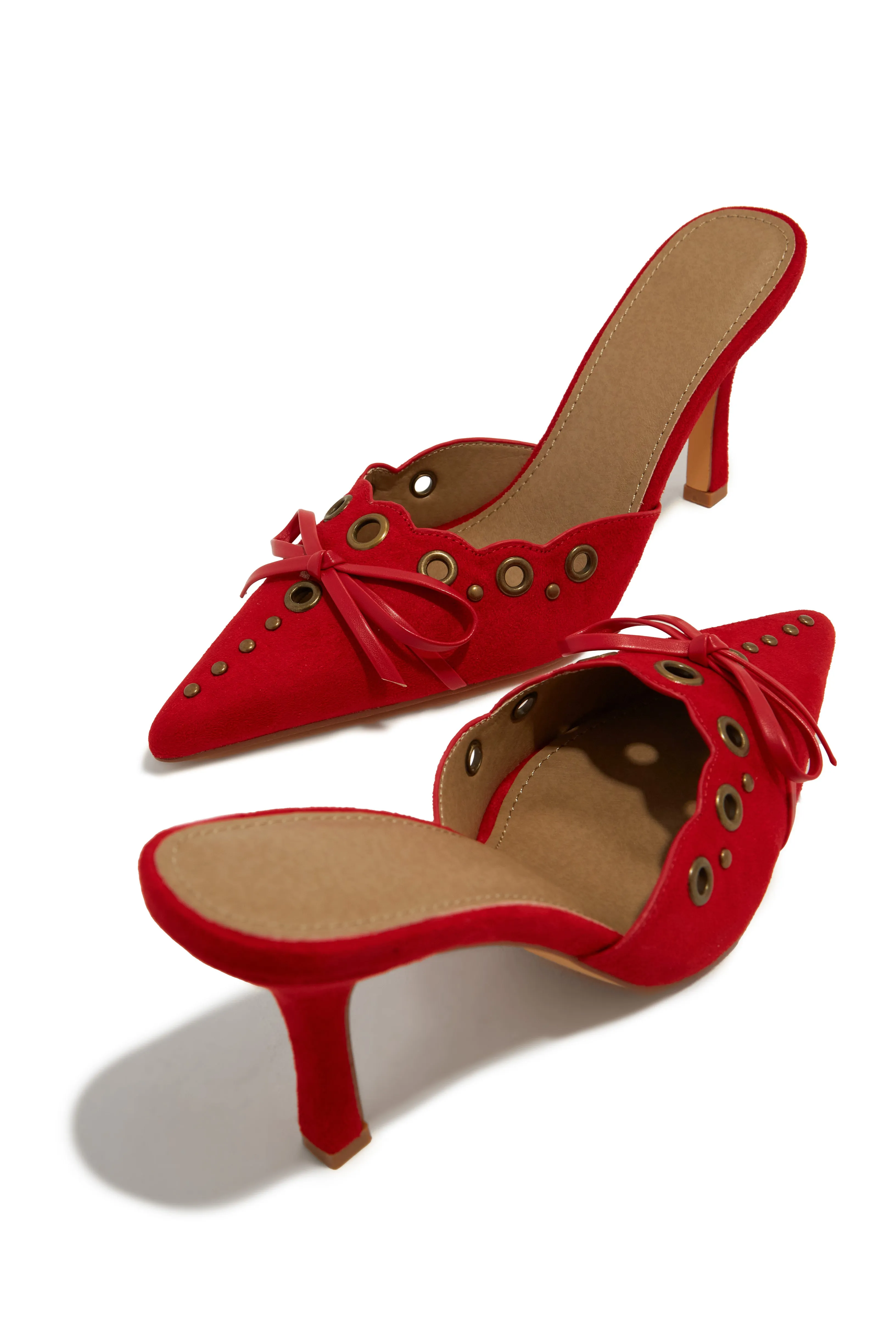 Jasmyn Mid Heel Mule Pumps - Red