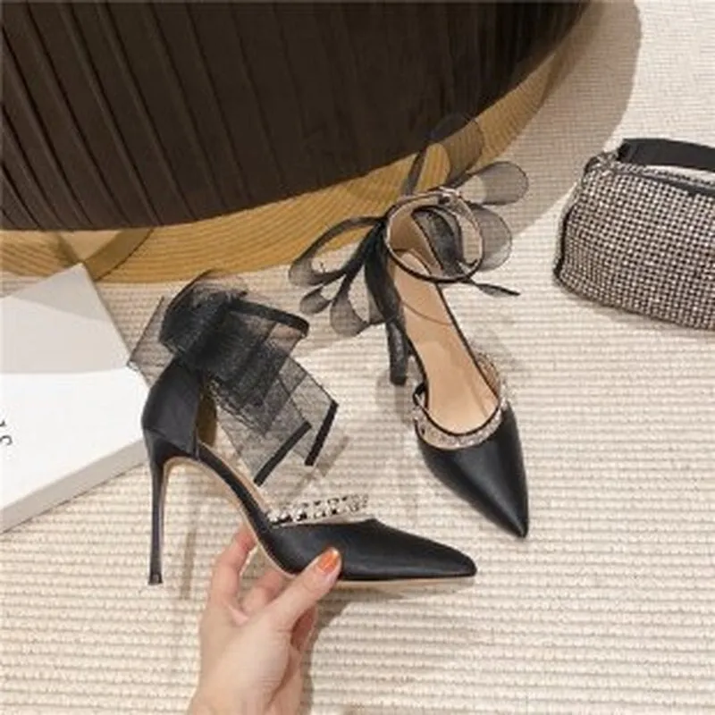 kamames 2022 New Women's Shoes Summer Bow Fairy Style Fashionable Niche Women's High Heels Sweet Stiletto Shoes