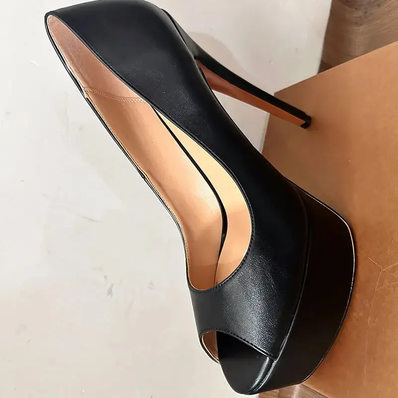 Onlymaker Peep Toe Platform Heel Pumps