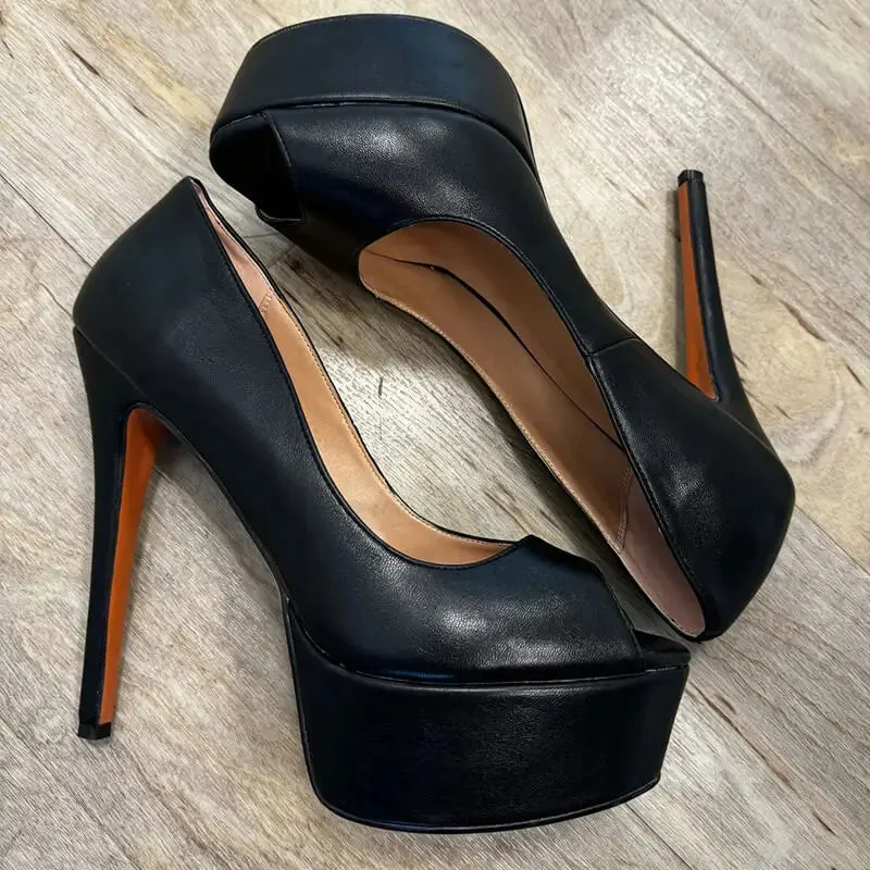 Onlymaker Peep Toe Platform Heel Pumps