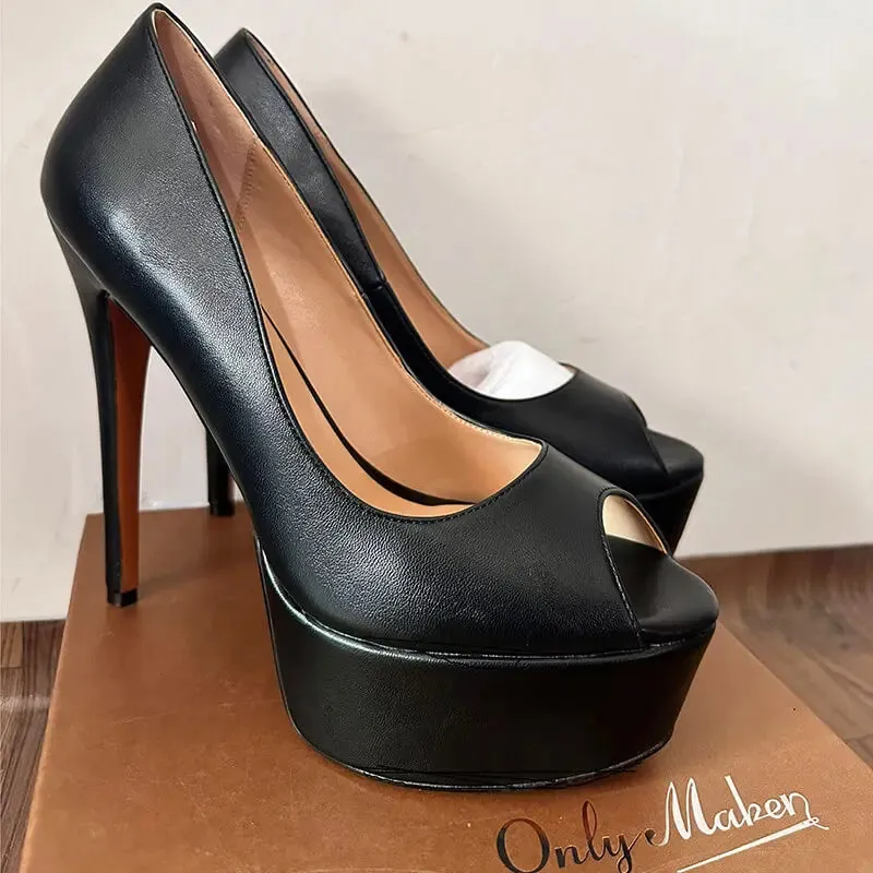 Onlymaker Peep Toe Platform Heel Pumps