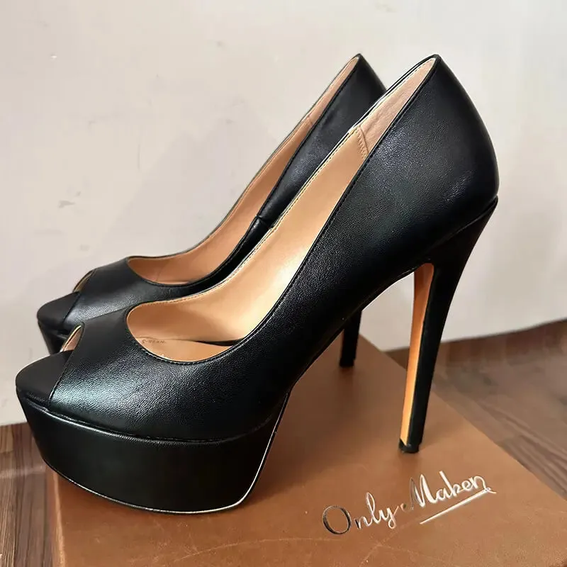Onlymaker Peep Toe Platform Heel Pumps