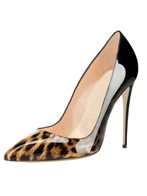 Patent Leather Animal Print Pointy Toes High Heels Pumps