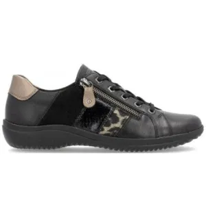 Remonte Women's Lace & Zip Sneakers- Black Combi