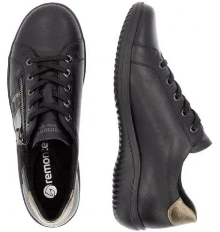 Remonte Women's Lace & Zip Sneakers- Black Combi