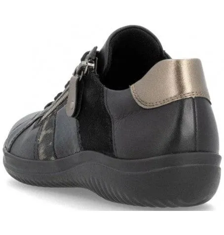 Remonte Women's Lace & Zip Sneakers- Black Combi
