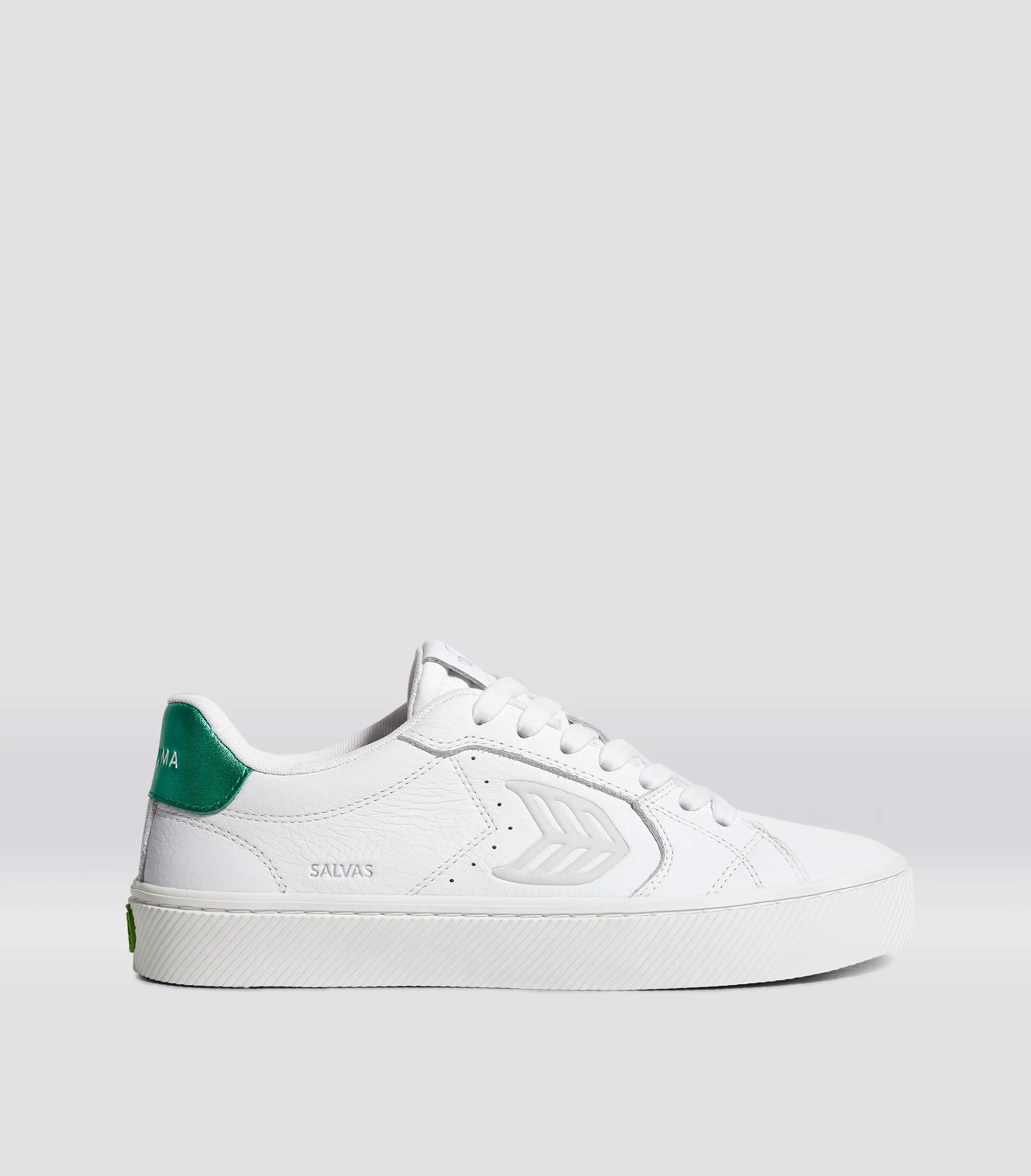SALVAS White Premium Leather Ice Logo Metallic Green Sneaker Women