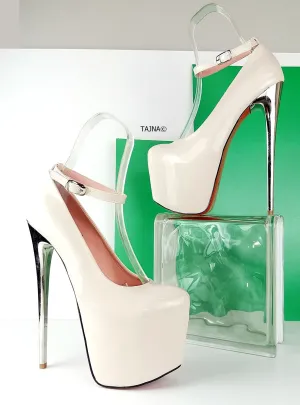 Soft Nude Patent Ankle Strap Metal Heels