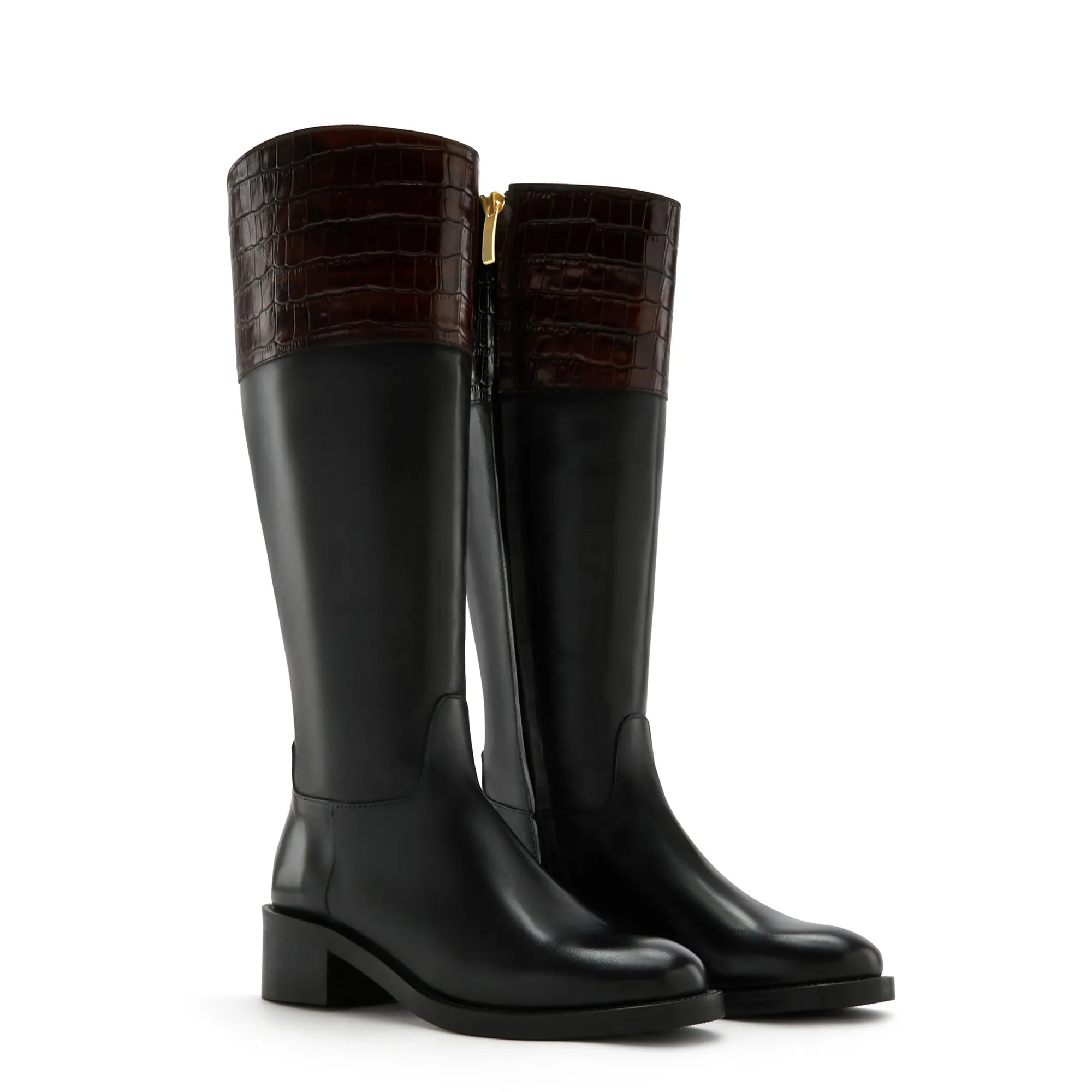 Vendôme Iris black with brown calfskin leather boots