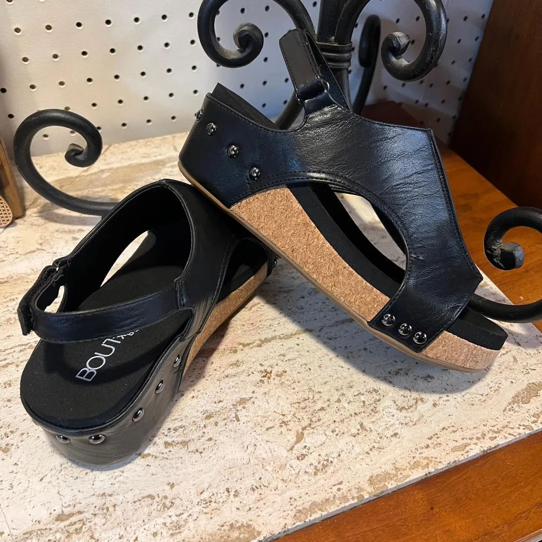 Volta ll Black Smooth Platform Wedge/Sandals