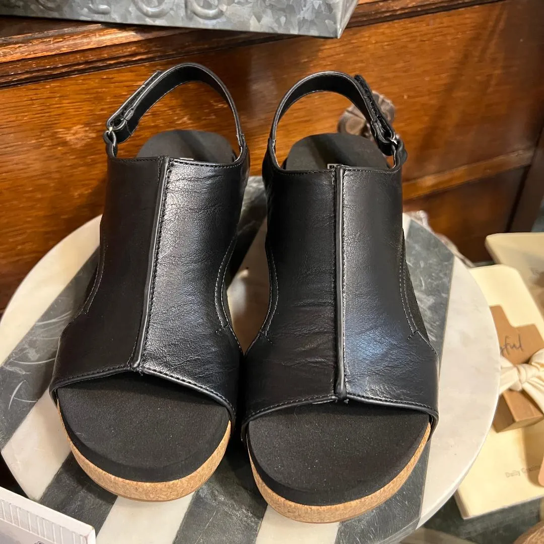 Volta ll Black Smooth Platform Wedge/Sandals