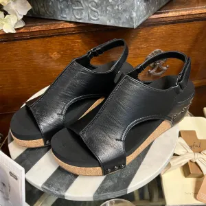Volta ll Black Smooth Platform Wedge/Sandals
