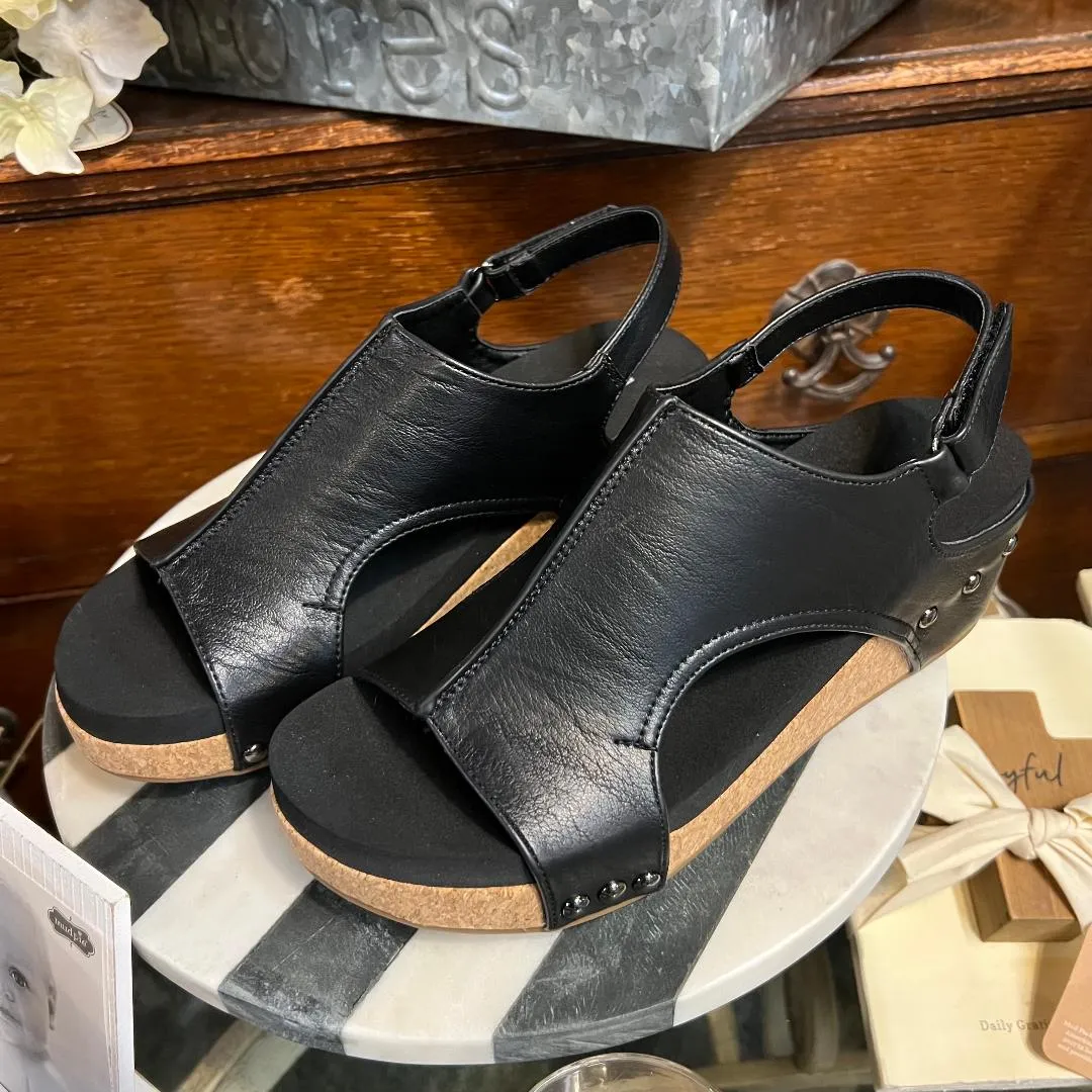 Volta ll Black Smooth Platform Wedge/Sandals