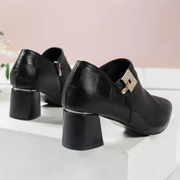 Women's Fashionable Rhinestone Retro Side Zipper Block Heels 33174443S
