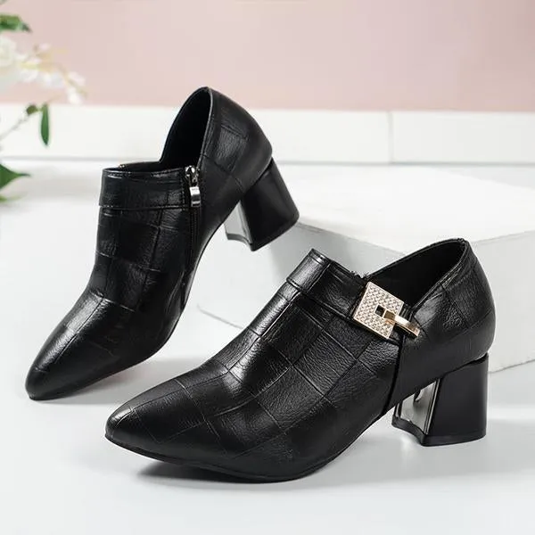 Women's Fashionable Rhinestone Retro Side Zipper Block Heels 33174443S