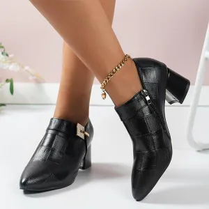 Women's Fashionable Rhinestone Retro Side Zipper Block Heels 33174443S
