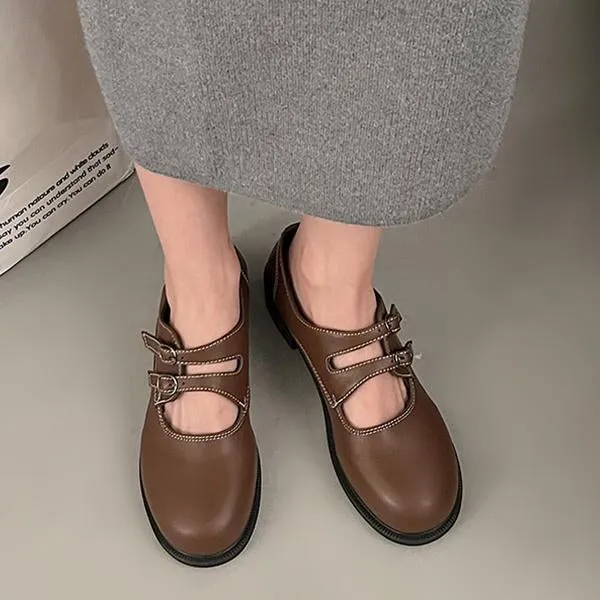Women's Retro Buckle Block Heel Mary Jane Shoes 12606807S
