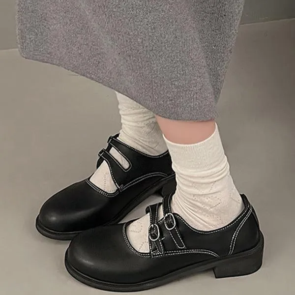 Women's Retro Buckle Block Heel Mary Jane Shoes 12606807S