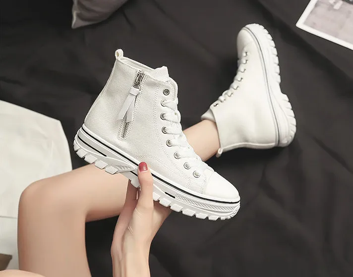 xiangtuibao    Autumn New Style Women Casual Shoes Platform Sneakers PU Leather Shoes Woman High Top White Shoes Tenis Feminino  A1-204
